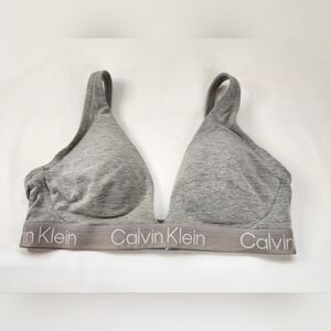 Calvin Klein Grey Sports Bra Bralette Logo Adjustable Straps Size L